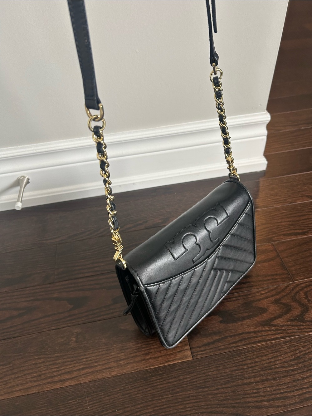 Tory Burch Black Quilted Leather Chain-Shoulder Crossbody